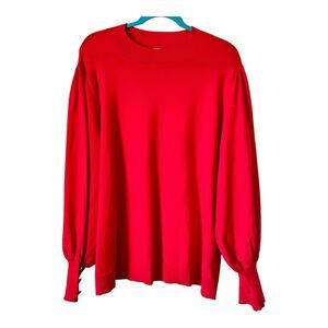 CeCe Knit Top Red Size 3X Long Gathered Sleeves With Bling Buttons Crew Neck